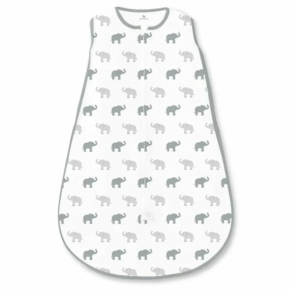 Amazing Baby Cotton Sleeping Sack, Tiny Elephants, Sterling, Medium 6-12 months